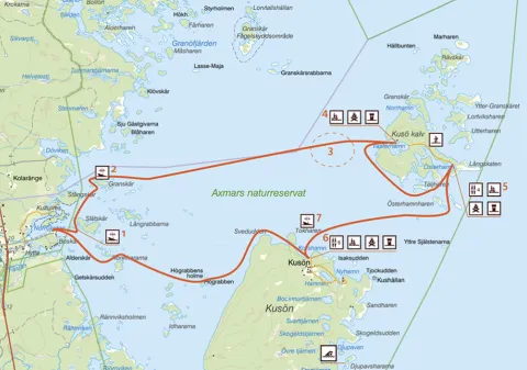 Karta Heldagspaddling Kusö kalv Axmar