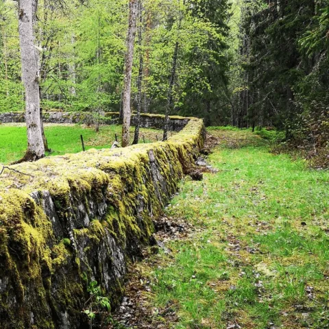 Stenmur som omger Engelska parken i Axmar bruk